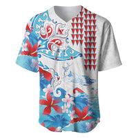 Hawaiian Tribal Manta Ray Baseball Jersey Kakau Tattoo and Flowers Surfing Waves Pattern Ocean Color LT03 Multicolor - Polynesian Pride
