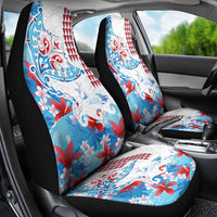 Hawaiian Tribal Manta Ray Car Seat Cover Kakau Tattoo and Flowers Surfing Waves Pattern Ocean Color LT03 - Polynesian Pride