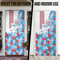 Hawaiian Tribal Manta Ray Door Cover Kakau Tattoo and Flowers Surfing Waves Pattern Ocean Color LT03 - Polynesian Pride