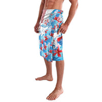 Hawaiian Tribal Manta Ray Lavalava Kakau Tattoo and Flowers Surfing Waves Pattern Ocean Color