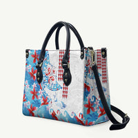 Hawaiian Tribal Manta Ray Leather Bag Kakau Tattoo and Flowers Surfing Waves Pattern Ocean Color LT03 Multicolor - Polynesian Pride