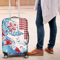 Hawaiian Tribal Manta Ray Luggage Cover Kakau Tattoo and Flowers Surfing Waves Pattern Ocean Color