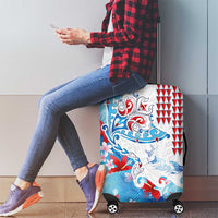 Hawaiian Tribal Manta Ray Luggage Cover Kakau Tattoo and Flowers Surfing Waves Pattern Ocean Color