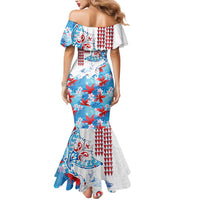 Hawaiian Tribal Manta Ray Mermaid Dress Kakau Tattoo and Flowers Surfing Waves Pattern Ocean Color LT03 - Polynesian Pride