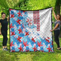 Hawaiian Tribal Manta Ray Quilt Kakau Tattoo and Flowers Surfing Waves Pattern Ocean Color