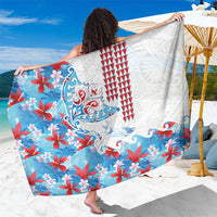 Hawaiian Tribal Manta Ray Sarong Kakau Tattoo and Flowers Surfing Waves Pattern Ocean Color LT03 One Size 44 x 66 inches Multicolor - Polynesian Pride