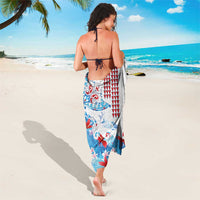 Hawaiian Tribal Manta Ray Sarong Kakau Tattoo and Flowers Surfing Waves Pattern Ocean Color LT03 - Polynesian Pride