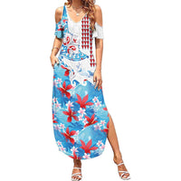 Hawaiian Tribal Manta Ray Summer Maxi Dress Kakau Tattoo and Flowers Surfing Waves Pattern Ocean Color LT03 Women Multicolor - Polynesian Pride