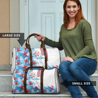 Hawaiian Tribal Manta Ray Travel Bag Kakau Tattoo and Flowers Surfing Waves Pattern Ocean Color