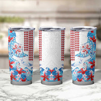 Hawaiian Tribal Manta Ray Tumbler Cup Kakau Tattoo and Flowers Surfing Waves Pattern Ocean Color LT03 - Polynesian Pride