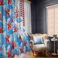 Hawaiian Tribal Manta Ray Window Curtain Kakau Tattoo and Flowers Surfing Waves Pattern Ocean Color LT03 - Polynesian Pride