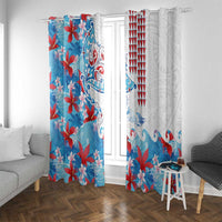 Hawaiian Tribal Manta Ray Window Curtain Kakau Tattoo and Flowers Surfing Waves Pattern Ocean Color LT03 With Grommets Multicolor - Polynesian Pride