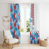 Hawaiian Tribal Manta Ray Window Curtain Kakau Tattoo and Flowers Surfing Waves Pattern Ocean Color LT03 - Polynesian Pride
