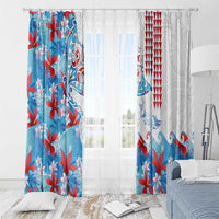 Hawaiian Tribal Manta Ray Window Curtain Kakau Tattoo and Flowers Surfing Waves Pattern Ocean Color LT03 - Polynesian Pride