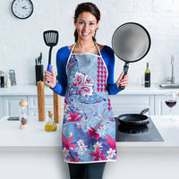 Hawaiian Tribal Manta Ray Apron Kakau Tattoo and Flowers Surfing Waves Pattern Soft Color