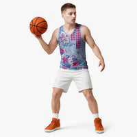 Hawaiian Tribal Manta Ray Basketball Jersey Kakau Tattoo and Flowers Surfing Waves Pattern Soft Color LT03 - Polynesian Pride