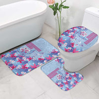 Hawaiian Tribal Manta Ray Bathroom Set Kakau Tattoo and Flowers Surfing Waves Pattern Soft Color