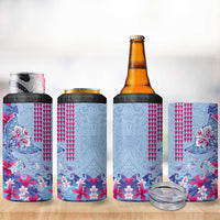 Hawaiian Tribal Manta Ray 4 in 1 Can Cooler Tumbler Kakau Tattoo and Flowers Surfing Waves Pattern Soft Color LT03 - Polynesian Pride
