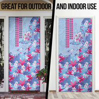 Hawaiian Tribal Manta Ray Door Cover Kakau Tattoo and Flowers Surfing Waves Pattern Soft Color