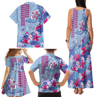 Hawaiian Tribal Manta Ray Family Matching Tank Maxi Dress and Hawaiian Shirt Kakau Tattoo and Flowers Surfing Waves Pattern Soft Color LT03 - Polynesian Pride