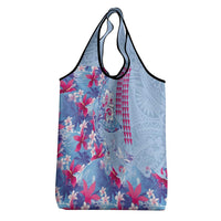 Hawaiian Tribal Manta Ray Grocery Bag Kakau Tattoo and Flowers Surfing Waves Pattern Soft Color LT03 - Polynesian Pride