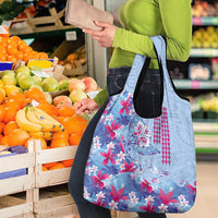 Hawaiian Tribal Manta Ray Grocery Bag Kakau Tattoo and Flowers Surfing Waves Pattern Soft Color LT03 - Polynesian Pride