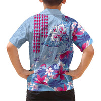 Hawaiian Tribal Manta Ray Hawaiian Shirt Kakau Tattoo and Flowers Surfing Waves Pattern Soft Color LT03 - Polynesian Pride