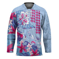 Hawaiian Tribal Manta Ray Hockey Jersey Kakau Tattoo and Flowers Surfing Waves Pattern Soft Color