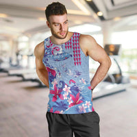 Hawaiian Tribal Manta Ray Men Tank Top Kakau Tattoo and Flowers Surfing Waves Pattern Soft Color LT03 Multicolor - Polynesian Pride