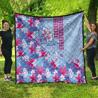 Hawaiian Tribal Manta Ray Quilt Kakau Tattoo and Flowers Surfing Waves Pattern Soft Color