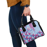 Hawaiian Tribal Manta Ray Shoulder Handbag Kakau Tattoo and Flowers Surfing Waves Pattern Soft Color