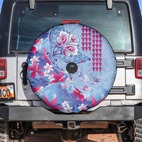 Hawaiian Tribal Manta Ray Spare Tire Cover Kakau Tattoo and Flowers Surfing Waves Pattern Soft Color LT03 Multicolor - Polynesian Pride
