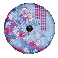 Hawaiian Tribal Manta Ray Spare Tire Cover Kakau Tattoo and Flowers Surfing Waves Pattern Soft Color LT03 - Polynesian Pride