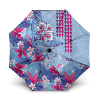 Hawaiian Tribal Manta Ray Umbrella Kakau Tattoo and Flowers Surfing Waves Pattern Soft Color