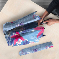 Hawaiian Tribal Manta Ray Umbrella Kakau Tattoo and Flowers Surfing Waves Pattern Soft Color