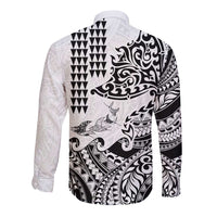 Hawaiian Tribal Manta Ray Long Sleeve Button Shirt Kakau Tattoo and Polynesian Art Motif Pattern