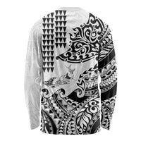 Hawaiian Tribal Manta Ray Long Sleeve Shirt Kakau Tattoo and Polynesian Art Motif Pattern LT03 - Polynesian Pride