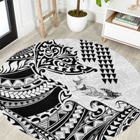 Hawaiian Tribal Manta Ray Round Carpet Kakau Tattoo and Polynesian Art Motif Pattern