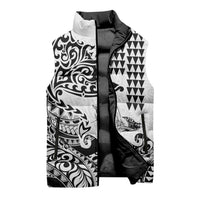 Hawaiian Tribal Manta Ray Sleeveless Puffer Jacket Kakau Tattoo and Polynesian Art Motif Pattern
