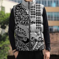 Hawaiian Tribal Manta Ray Sleeveless Puffer Jacket Kakau Tattoo and Polynesian Art Motif Pattern