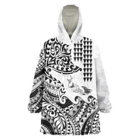 Hawaiian Tribal Manta Ray Wearable Blanket Hoodie Kakau Tattoo and Polynesian Art Motif Pattern