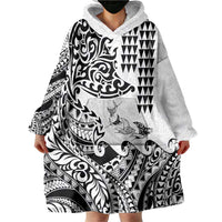 Hawaiian Tribal Manta Ray Wearable Blanket Hoodie Kakau Tattoo and Polynesian Art Motif Pattern