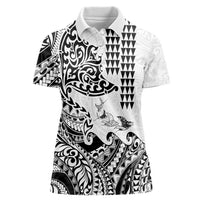 Hawaiian Tribal Manta Ray Women Polo Shirt Kakau Tattoo and Polynesian Art Motif Pattern LT03 Female Multicolor - Polynesian Pride