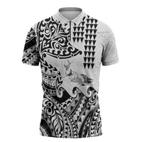 Hawaiian Tribal Manta Ray Zipper Polo Shirt Kakau Tattoo and Polynesian Art Motif Pattern LT03 Multicolor - Polynesian Pride