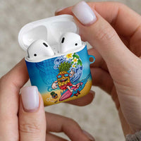 Hawaiian Funny Pineapple Surfing AirPods Case Beach with Tribal Kakau and Plumeria LT03 - Polynesian Pride