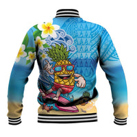 Hawaiian Funny Pineapple Surfing Baseball Jacket Beach with Tribal Kakau and Plumeria