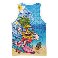 Hawaiian Funny Pineapple Surfing Basketball Jersey Beach with Tribal Kakau and Plumeria