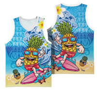 Hawaiian Funny Pineapple Surfing Basketball Jersey Beach with Tribal Kakau and Plumeria