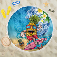 Hawaiian Funny Pineapple Surfing Beach Blanket Beach with Tribal Kakau and Plumeria