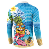 Hawaiian Funny Pineapple Surfing Button Sweatshirt Beach with Tribal Kakau and Plumeria